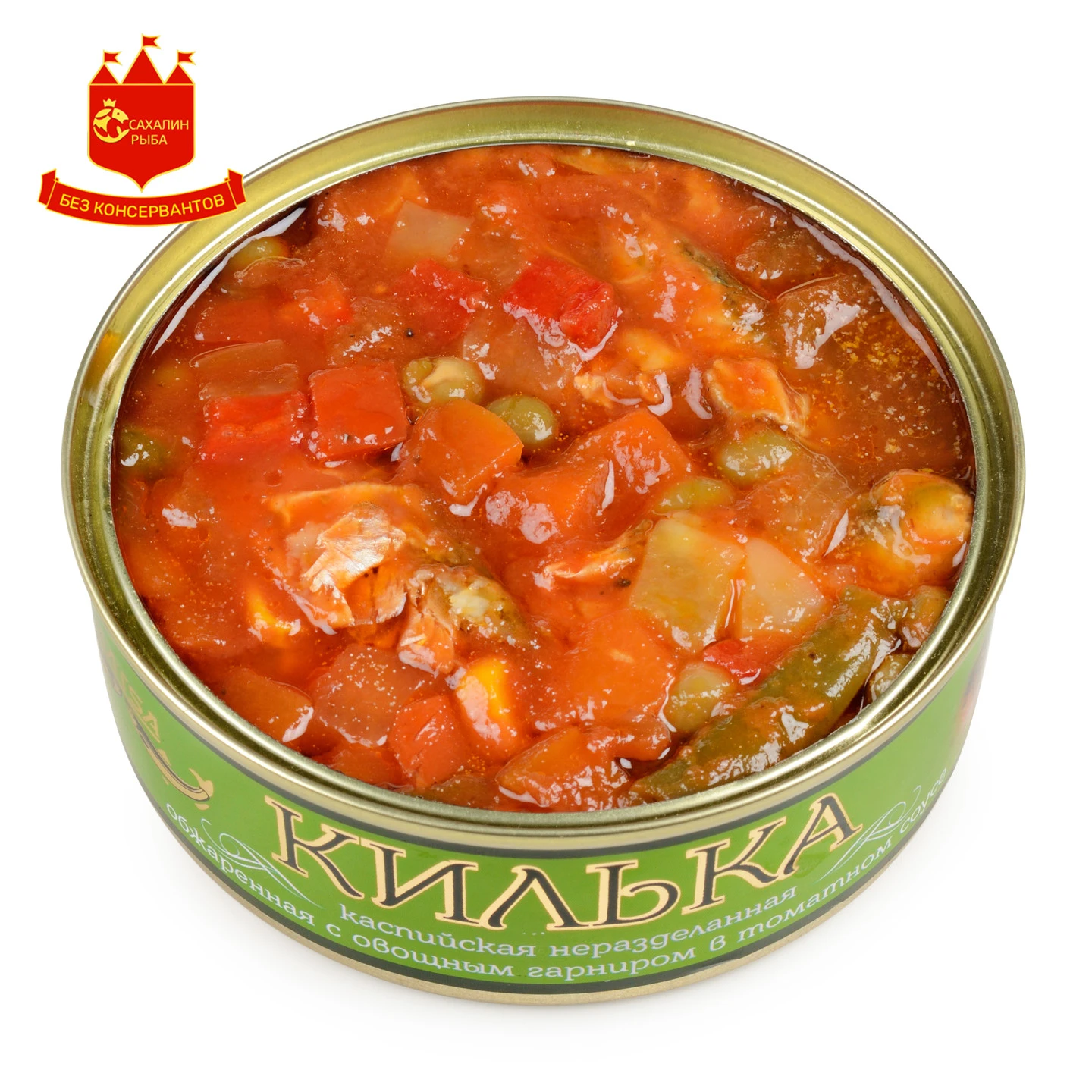 Килька каспийская обжаренная с овощным гарниром в том. соусе 240 гр.