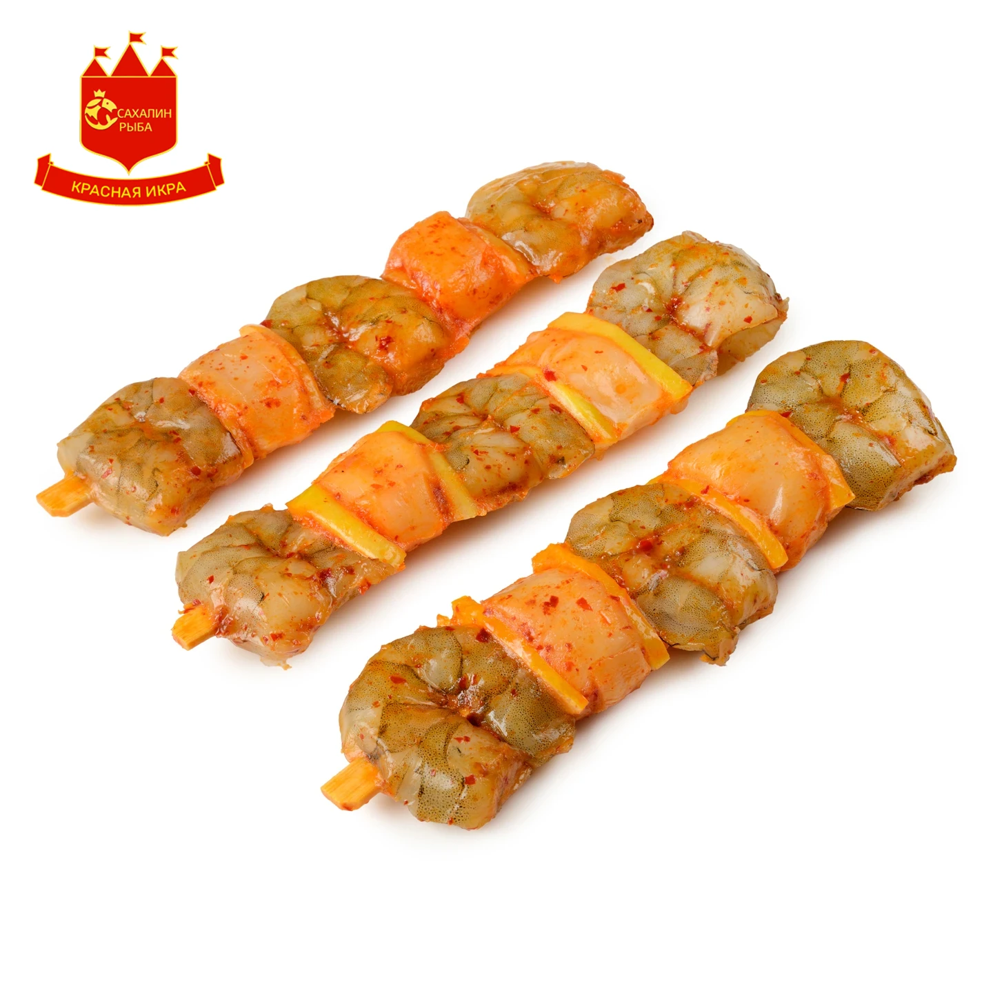 Шашлык из креветки и гребешка 300 гр.